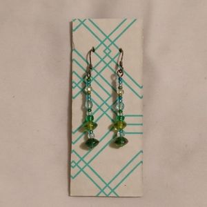 Handmade Blue and Green Glass Bead Earrings